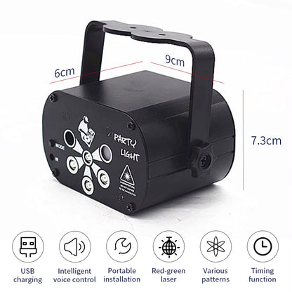 RGB Mini Led DJ Disco Laser Light Projector USB LED UV Sound Party Disco Light for Wedding Xmas Birthday Halloween Party Dj Home
